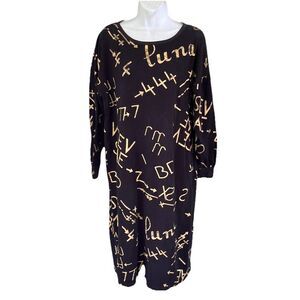 IB Diffusion Sweater Dress Womens Size Large Black Gold Lettering Vintage Italy